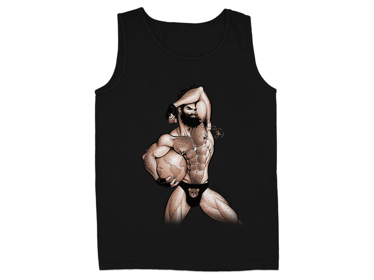Muscular Hero Graphic Design on Black Tank Top Product