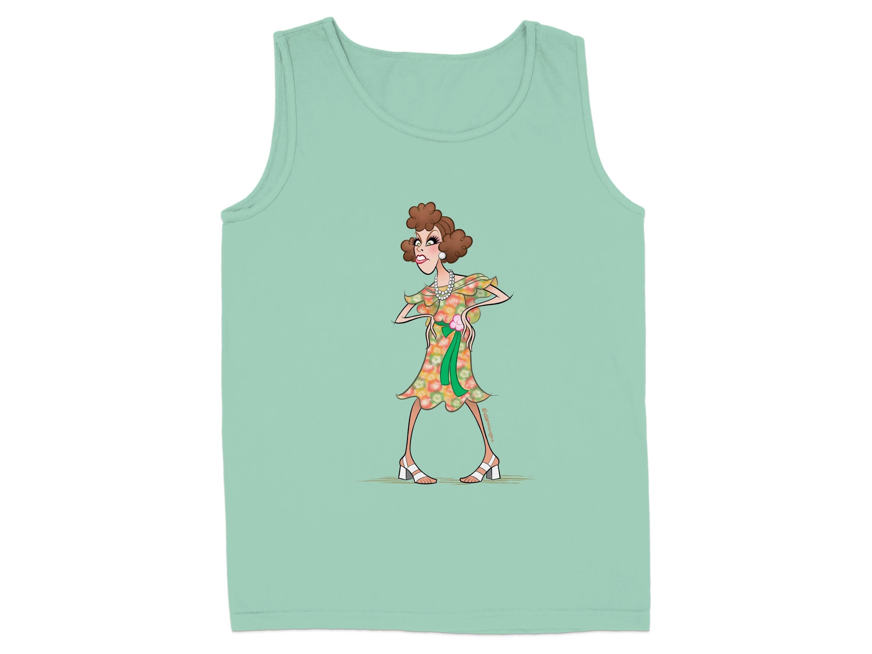 Cartoon Character Printed Light Green Tank Top product