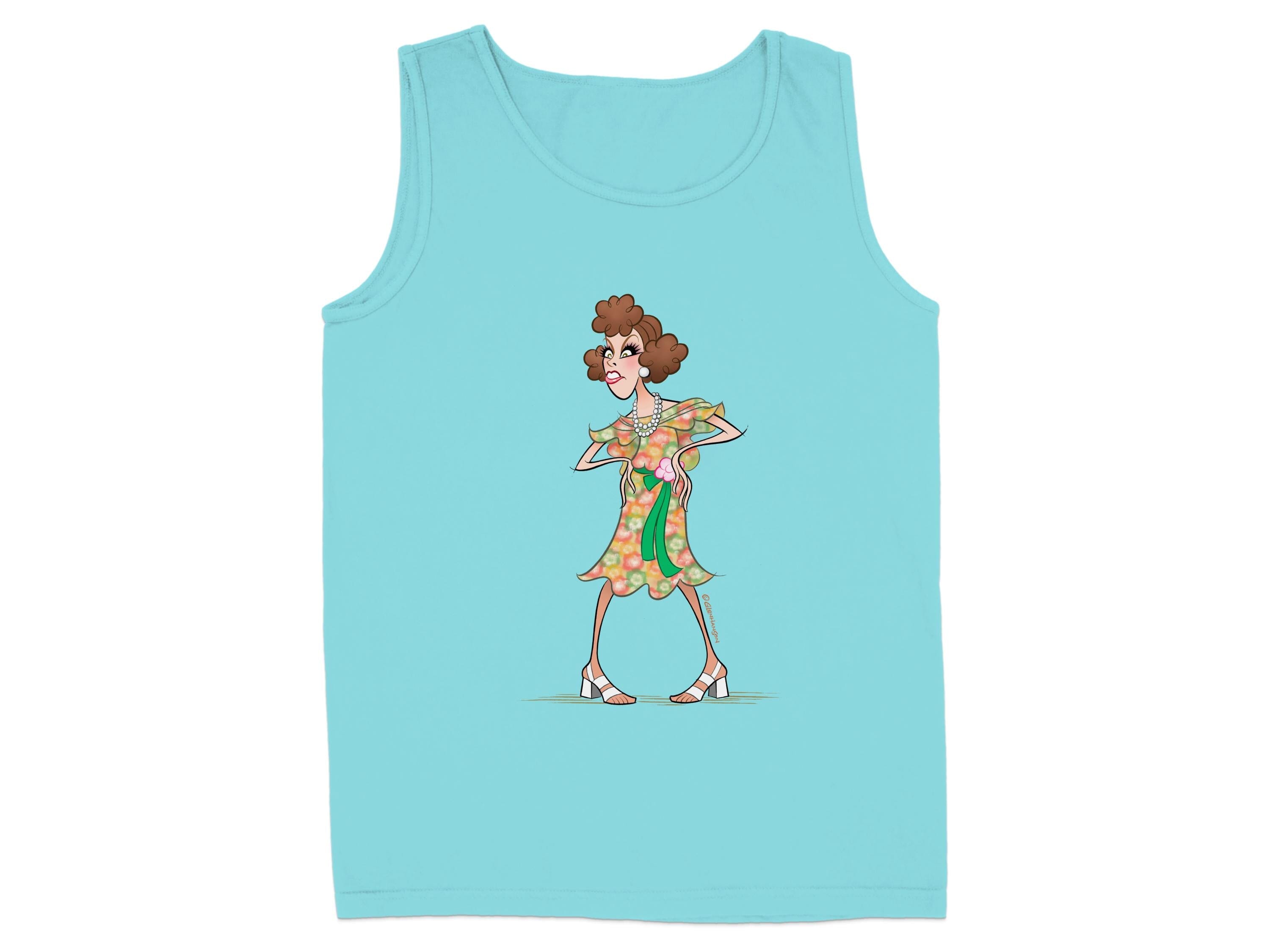 Vibrant Cartoon Character Print Blue Tank Top product type