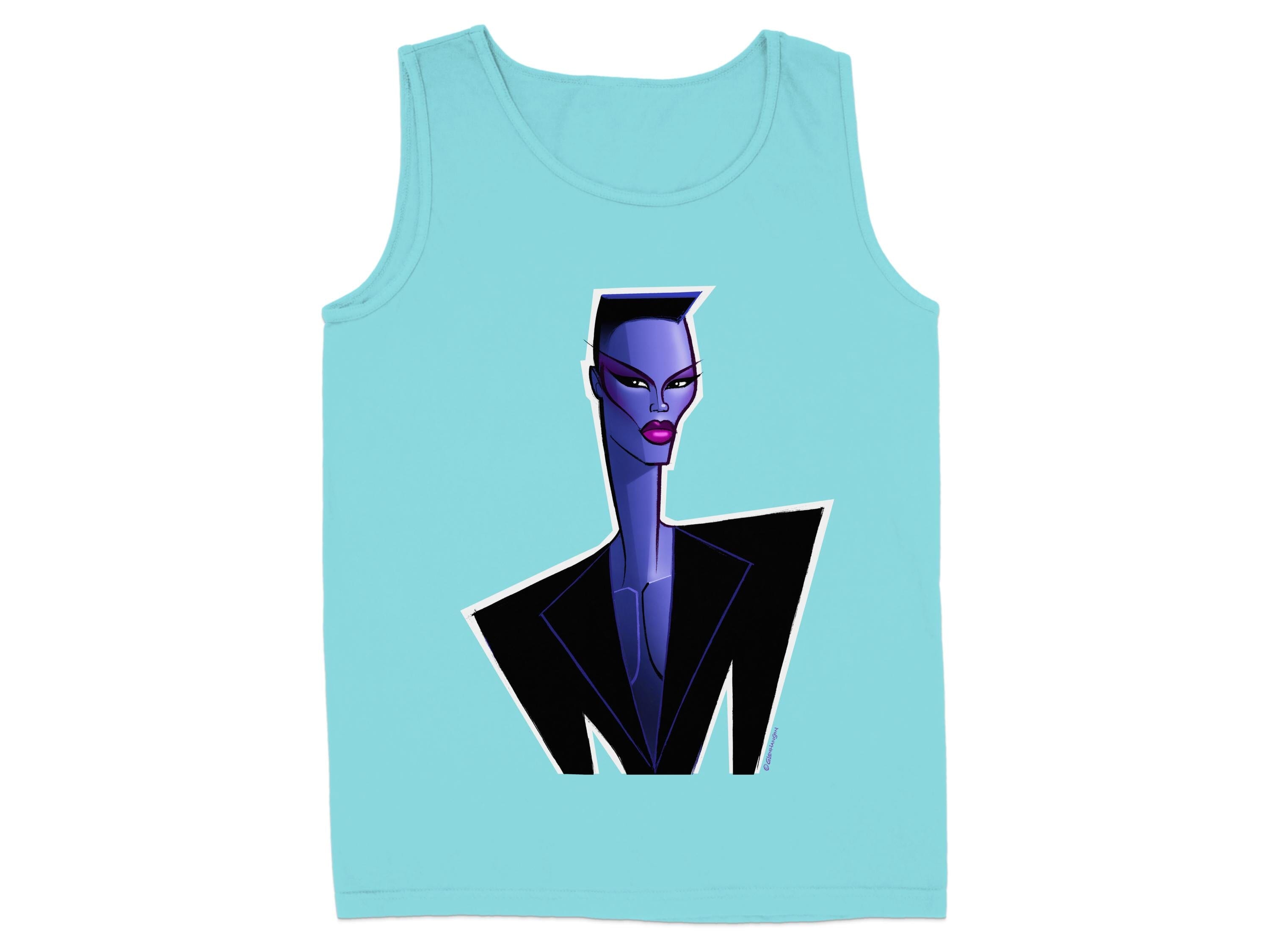 Stylish Blue Tank Top with Unique Graphic product type