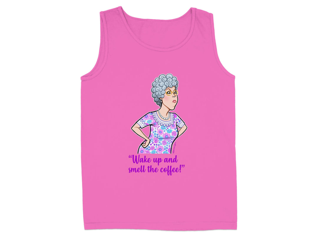 Wake up and smell the coffee graphic tank top product type