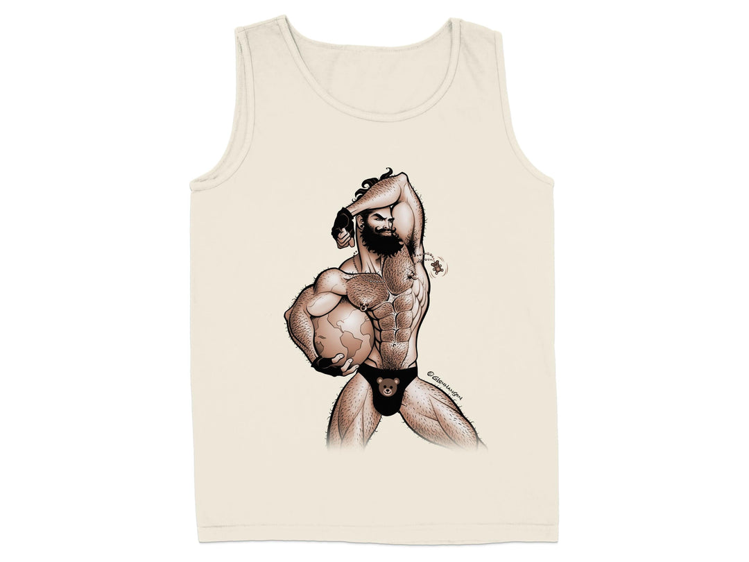 Bodybuilder Posing with Globe Graphic Tank Top product