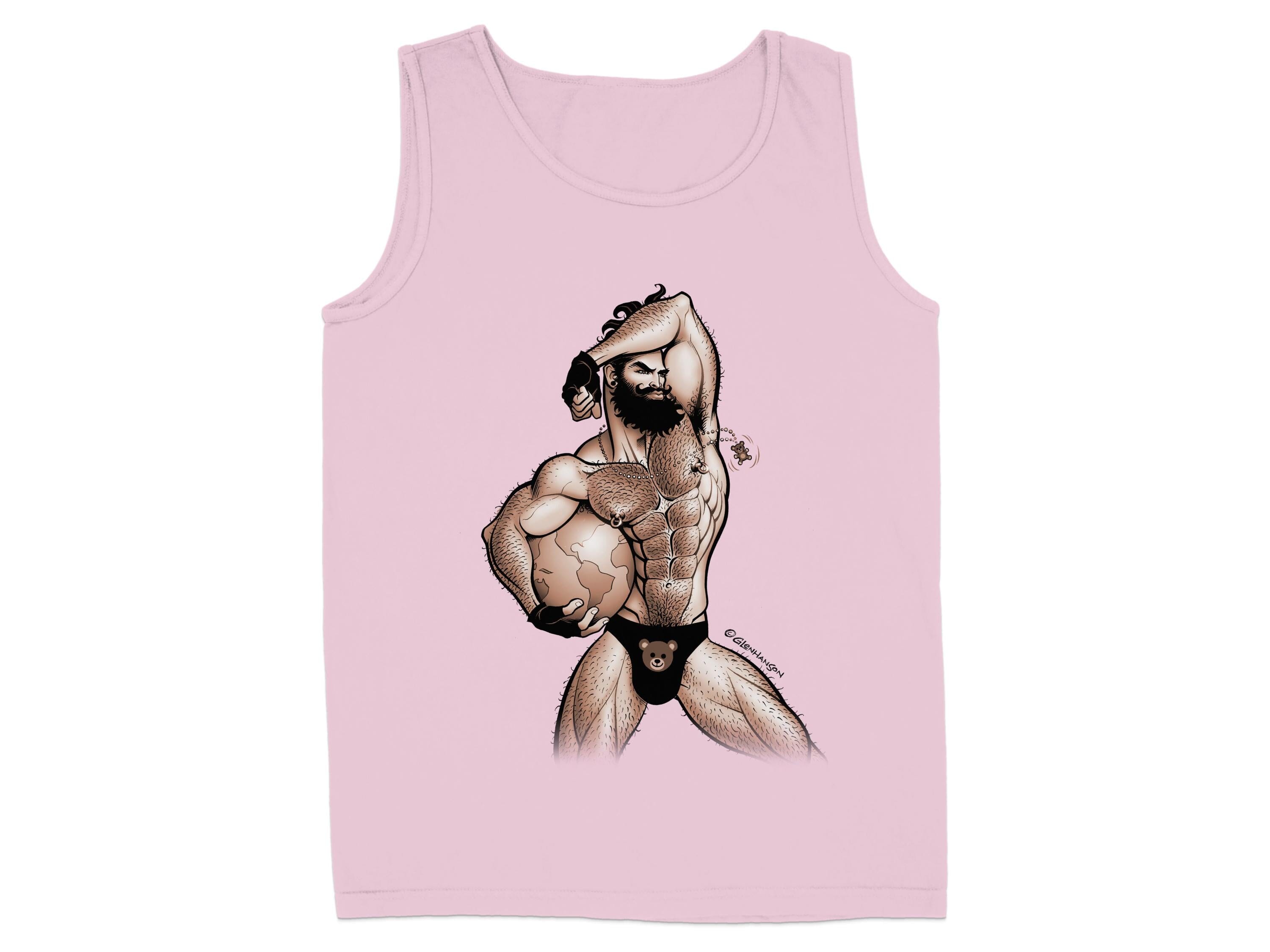 Humorous Muscle Man Printed Pink Tank Top product