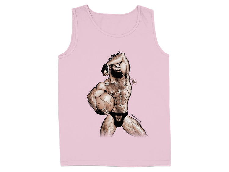 Humorous Muscle Man Printed Pink Tank Top product