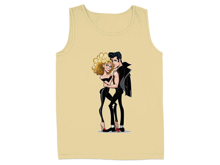 Fun Retro Couple Design on Beige Tank Top product