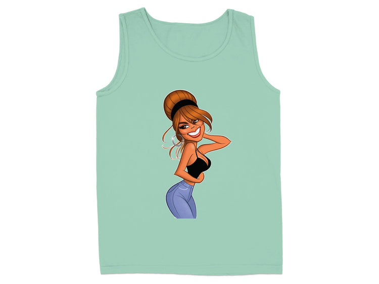 Smiling Character in Jeans Stylish Graphic Tank Top