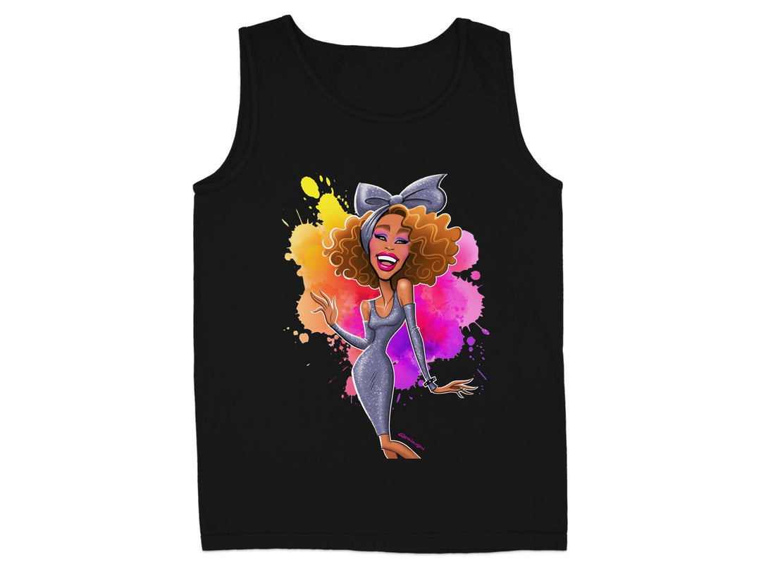 Vibrant Cartoon Character Design on Black Tank Top Product