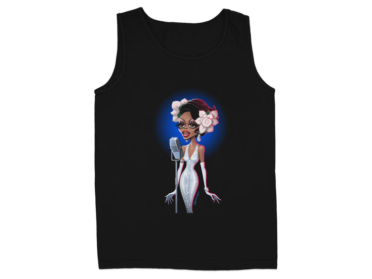 Vibrant Cartoon Singer Design on Black Tank Top product