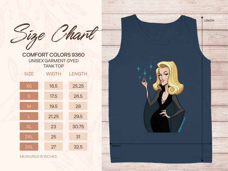 Unisex Garment-Dyed Tank Top Size Chart product type