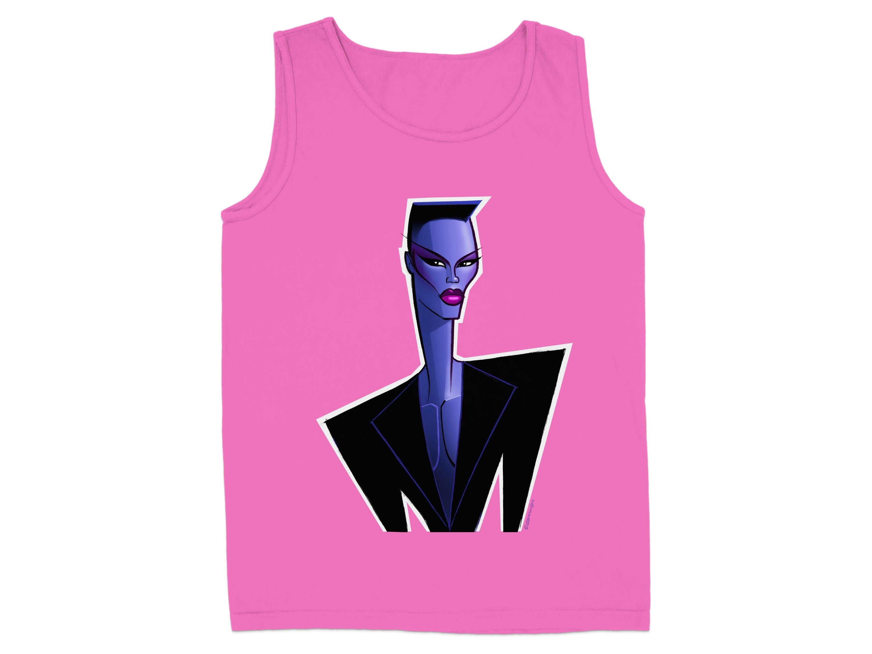 Bold Artistic Face Print Pink Tank Top product