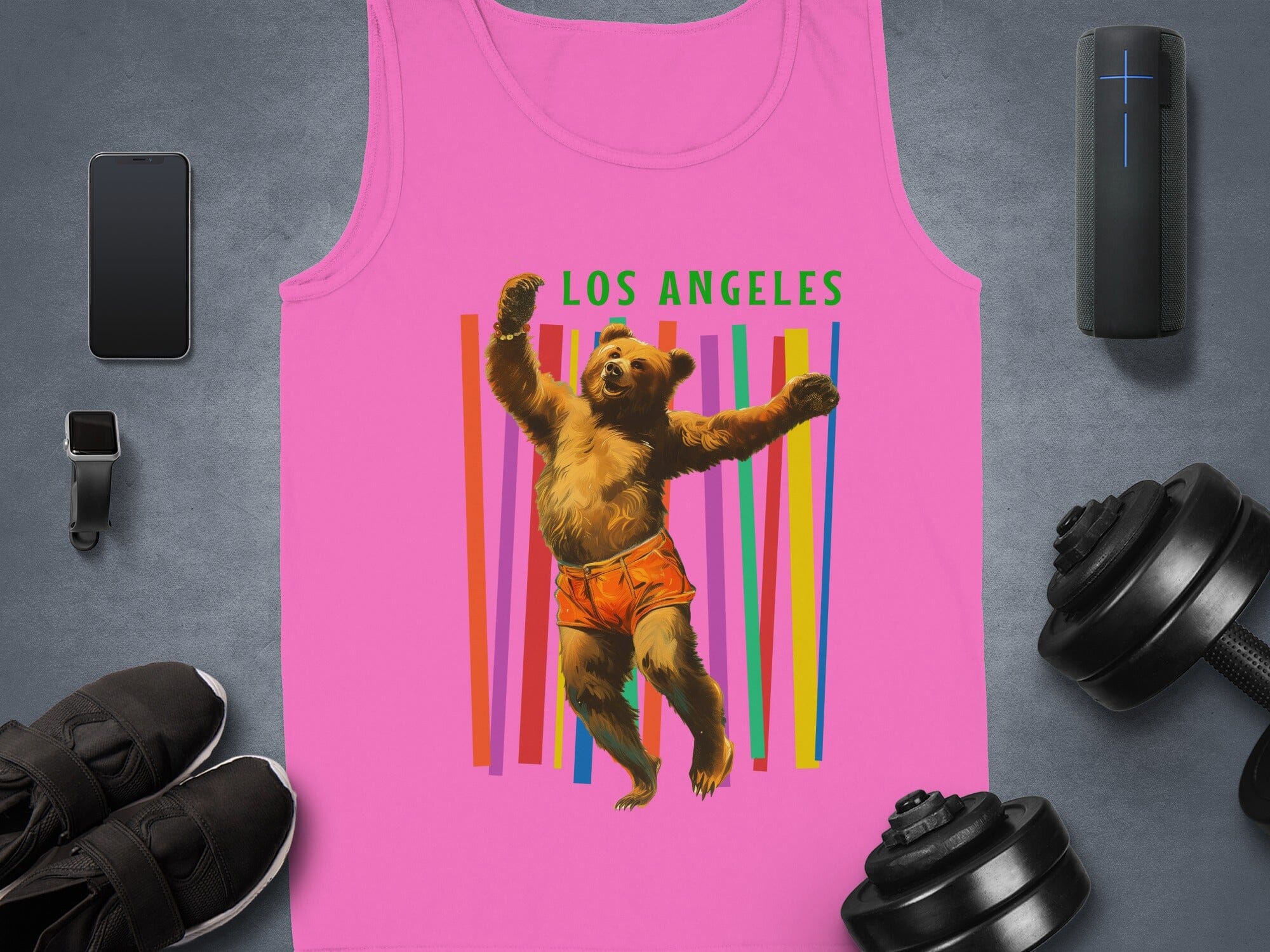 Los Angeles Bear Print Pink Graphic Tank Top product