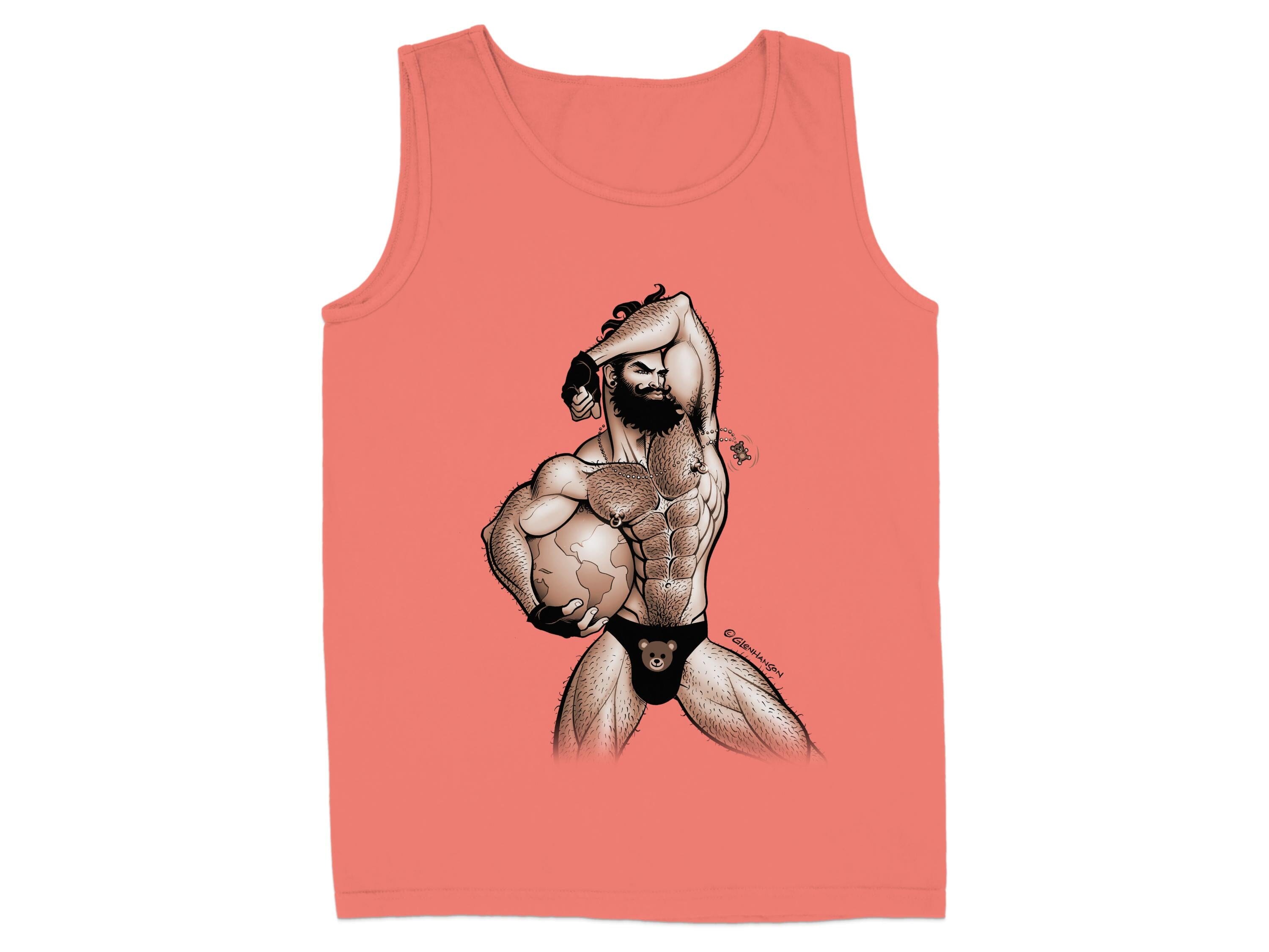 Artistic Buff Bearded Man Design on Red Tank Top product