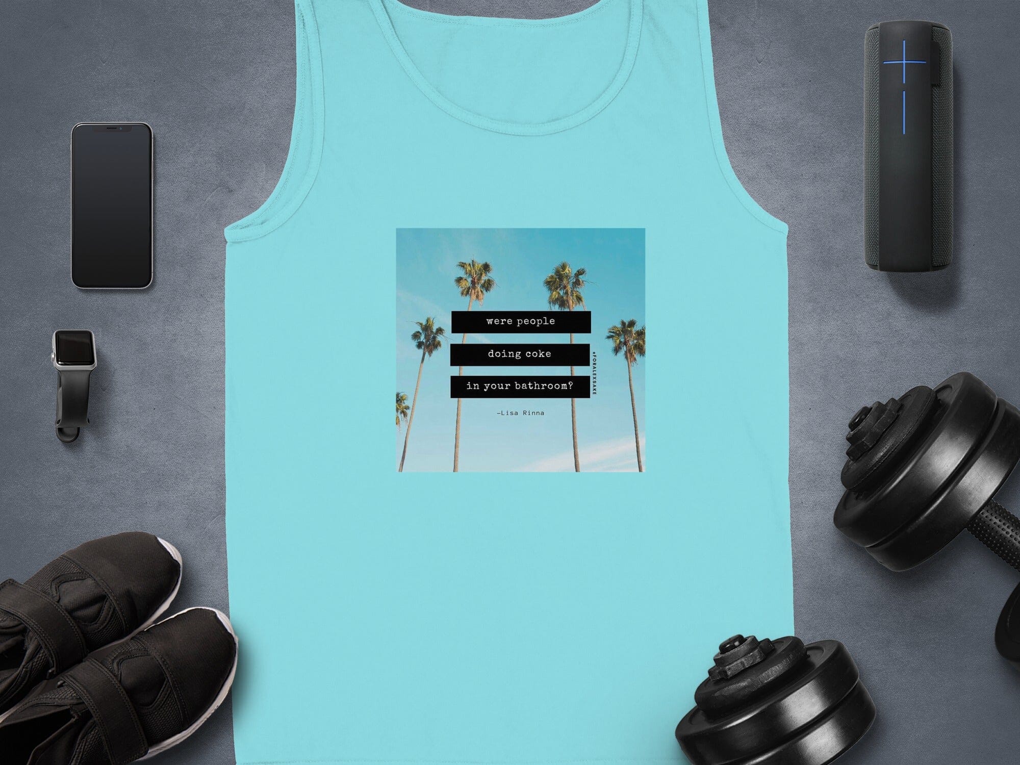 Palm Trees and Quote Design Blue Tank Top product type