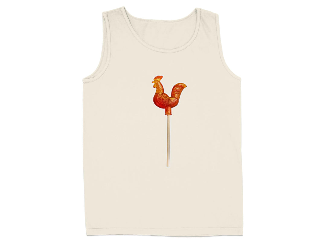 Rooster Shaped Lollipop Print on White Tank Top product type