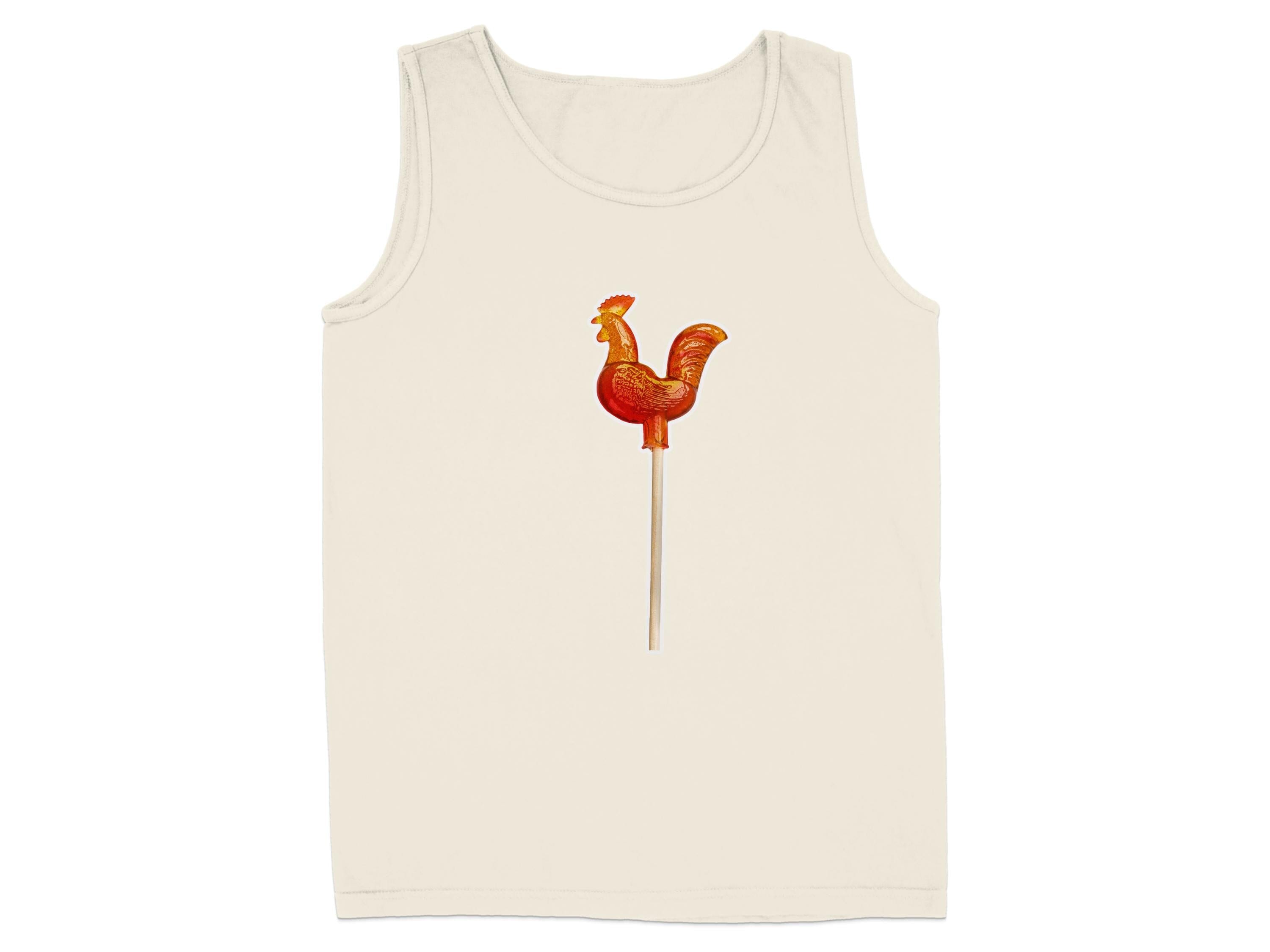 Rooster Shaped Lollipop Print on White Tank Top product type